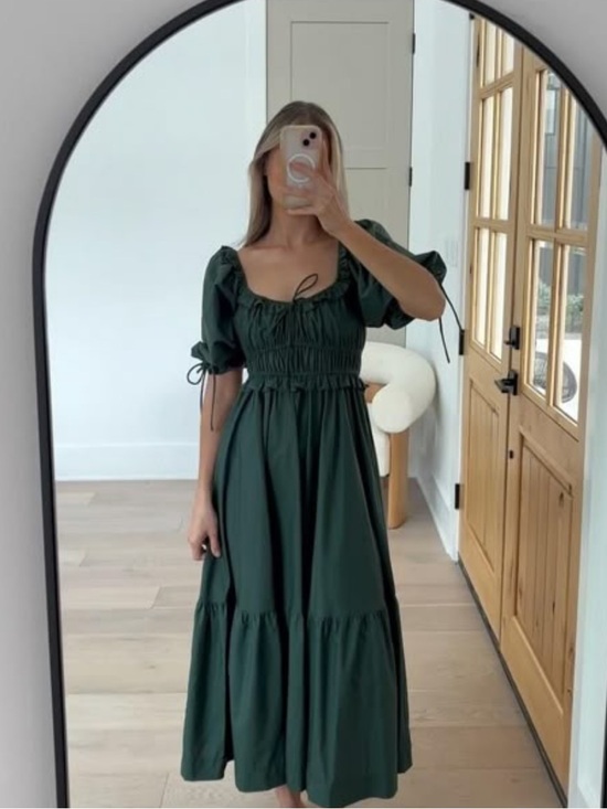 Worth Collective Dresses & Skirts - Worth Collective Crissy Forest Green 100% Cotton Puff Sleeve Maxi dress NWOT